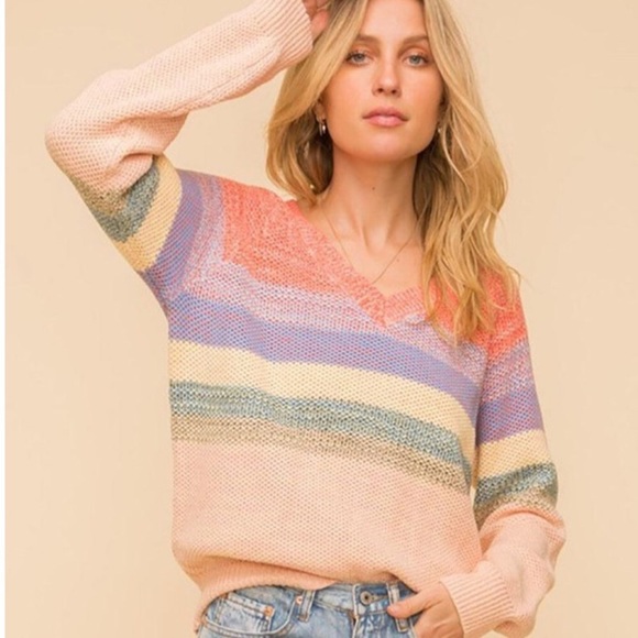 Hem & Thread Colorblock Stripe Pullover Sweater - Picture 3 of 11